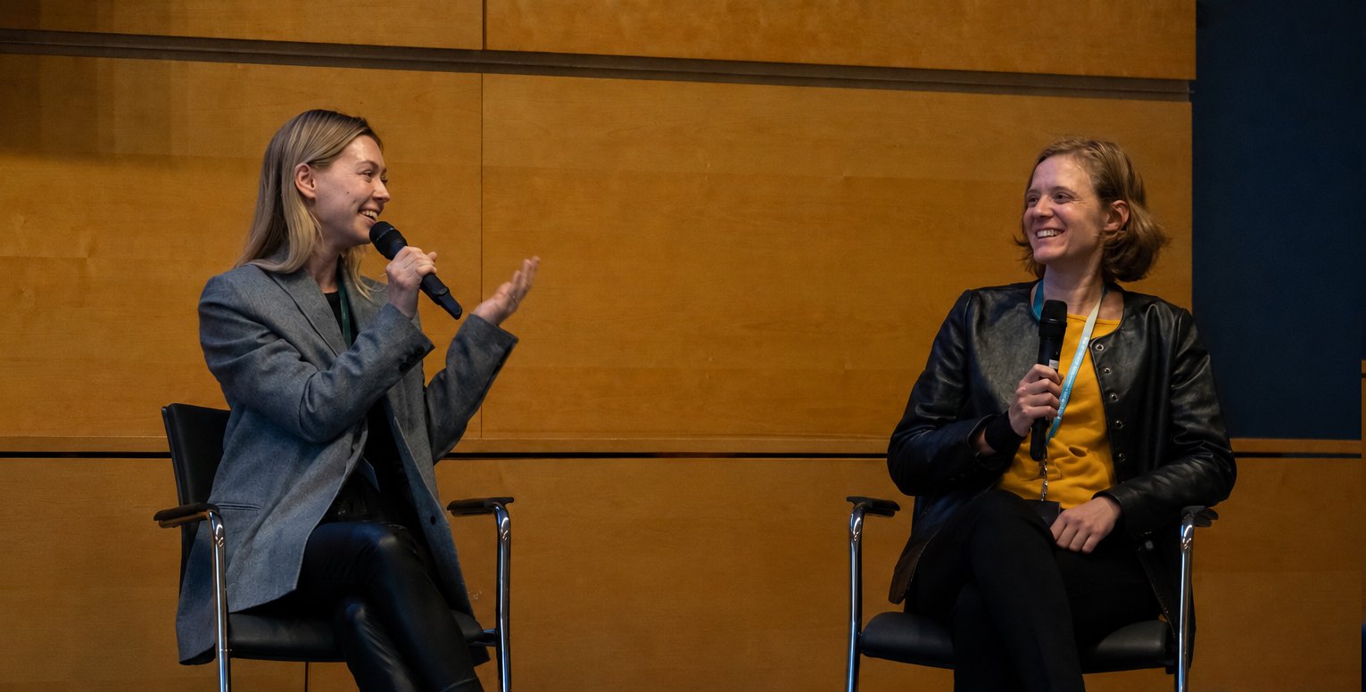 A conversation on stage at WiDS Munich 2025